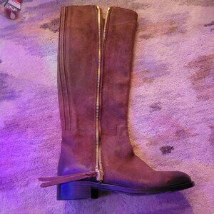 Buttero knee high rugged boots in dark brown suede